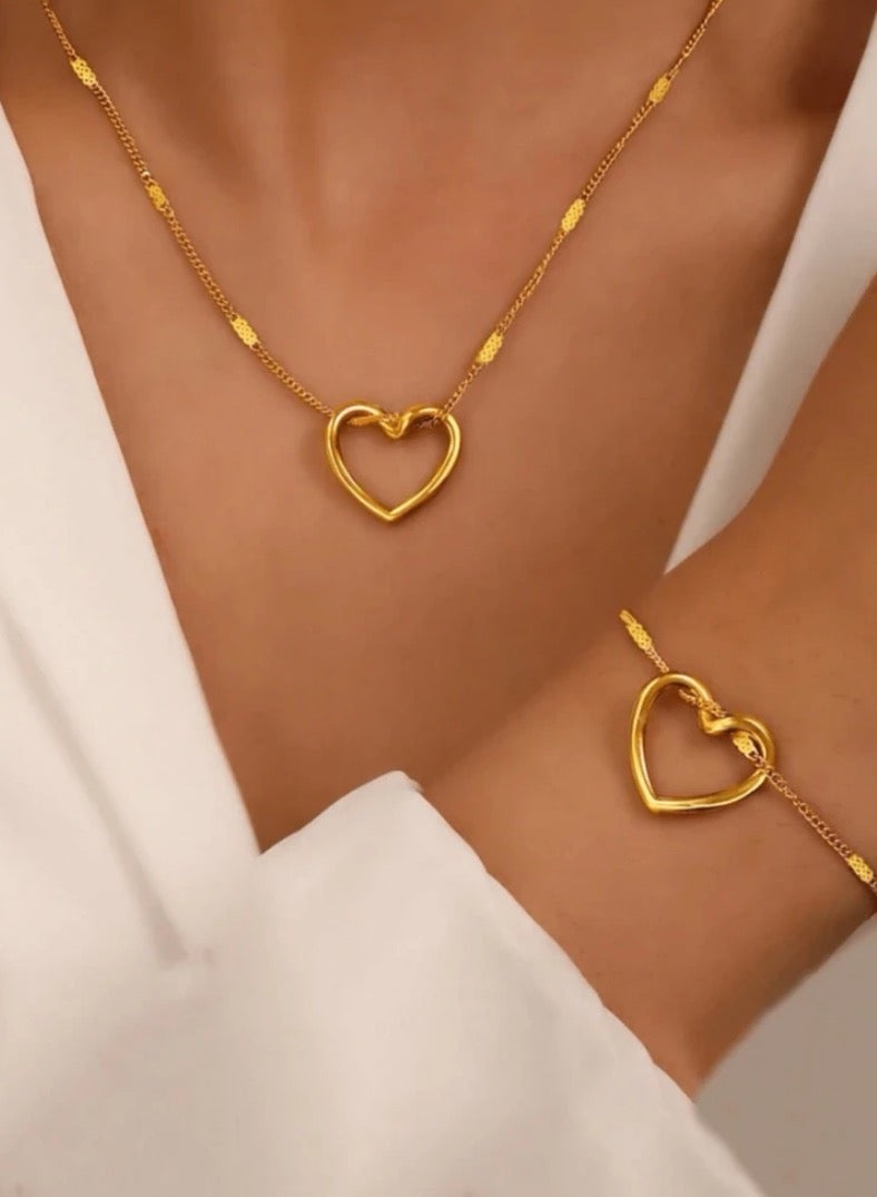 JewelryPalace Gold Plated Stainless Steel Women's Necklace and Bracelets Accessories Set - Image 1