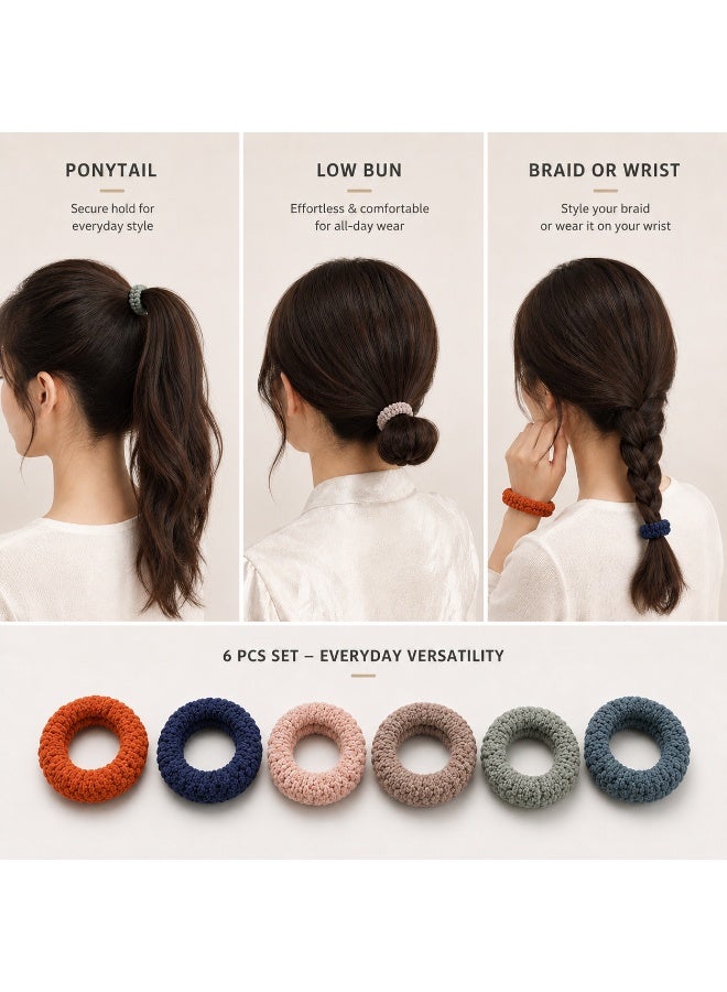 6pcs Soft Pony Holders, Elastics Hair Bands for Thick or Curly Hair for Women and Girls, Fancy Hair Ties - Image 3
