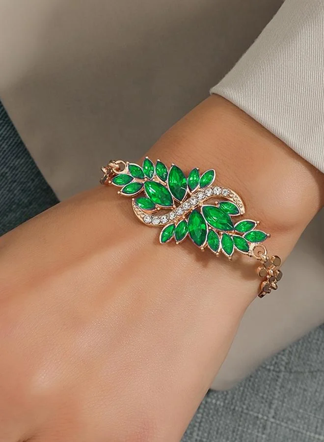 Take Two Take Two Embellished Rhinestone Leaf Bracelet