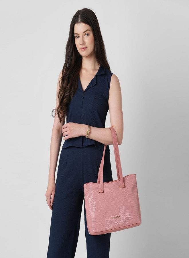 Caprese Suzie Tote Medium Bag for Women with Multi-Compartment, Comfortable Straps & Zip Closure | Ideal for 16 inch Laptop Bag | Stylish, Durable Design for Work, Travel, Shopping & Daily Use (Pink) - Image 2
