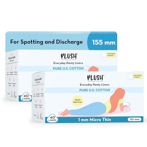 Plush Ultra Thin Panty Liners For Women Daily Use, 40 Liners 155mm - Pack of 2 | Pure US Cotton Liner Pads For Rash Free Periods | Soft Cotton Surface For Comfort On Non-Period Days - Image 1