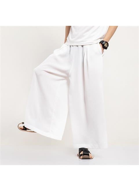 Generic - Casual Chinese Wide Leg Pants Men Loose Straight Tube Versatile Thin Leisure Flared Nine Points Harem Skirt Pants Cloud Pants Milky White - Image 1