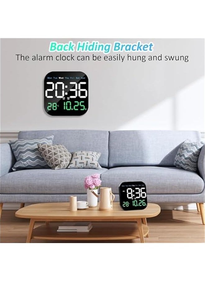 Digital Wall Clock Large Display, 9'' LED Digital Clock with Remote Control for Living Room Decoration, Week/Date/Temperature in 3 Colors, Auto Brightness, Standing & Hanging