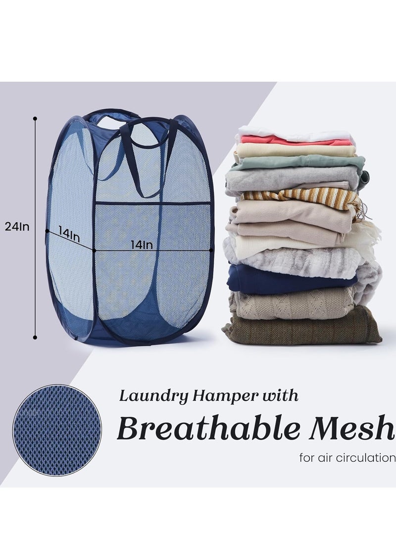 راكسوم سلة غسيل شبكية قابلة للطي مع مقابض متينة وجيب جانبي - سلة ملابس محمولة قابلة للطي للاستخدام في السكن الجامعي والحمام وتخزين السفر (أزرق) - Image 2