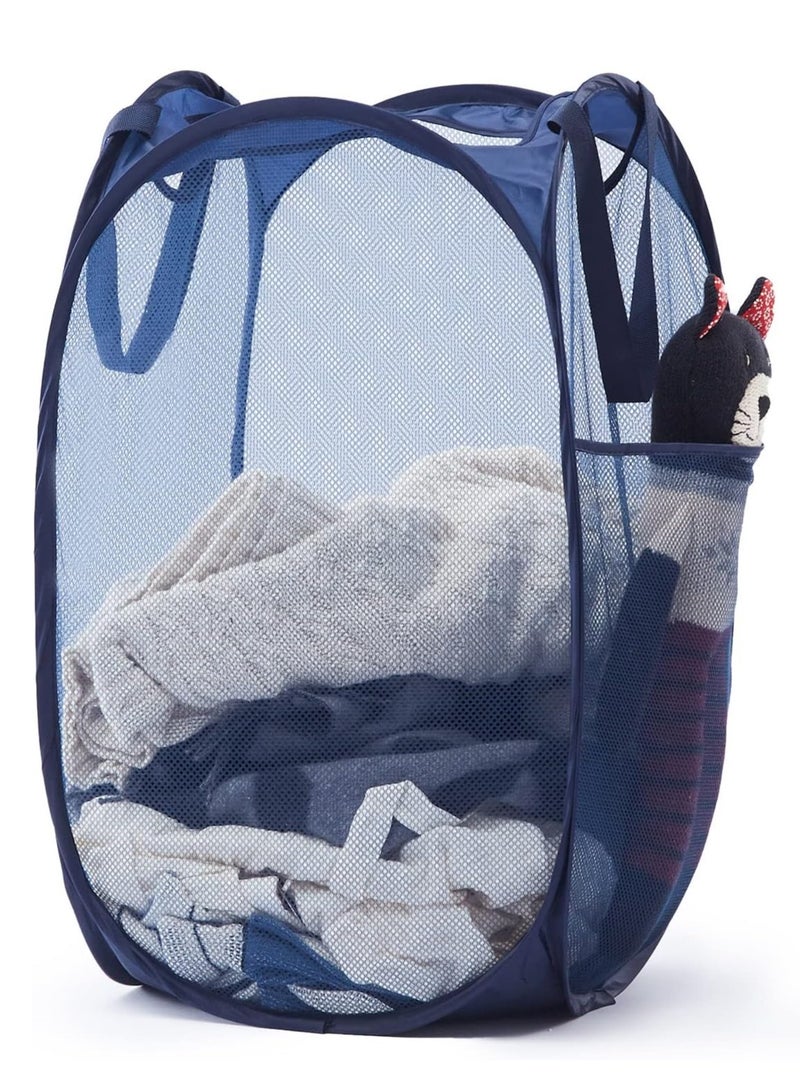 راكسوم سلة غسيل شبكية قابلة للطي مع مقابض متينة وجيب جانبي - سلة ملابس محمولة قابلة للطي للاستخدام في السكن الجامعي والحمام وتخزين السفر (أزرق) - Image 1