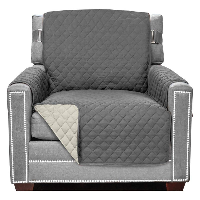 Sofa Shield Chair Slipcover with Patented Strap Reversible Tear Resistant Soft Quilted Microfiber 23in Seat Width Durable Furniture Stain Protector Washable Cover for Dogs Kids Charcoal Linen