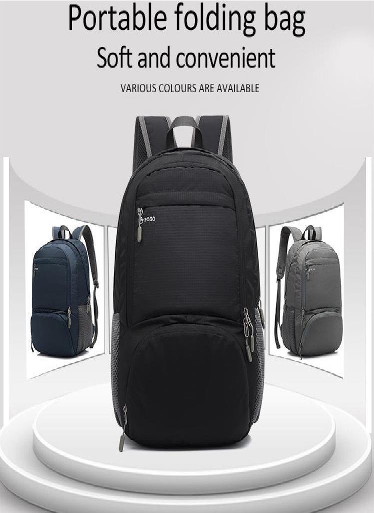 Eckek - Men Backpack POSO Light/Folding Storage/Waterproof Laptop Backpack 15.6 Inch School Bags for Boys Polyester Black/Blue/Gray PS-701 - Image 1