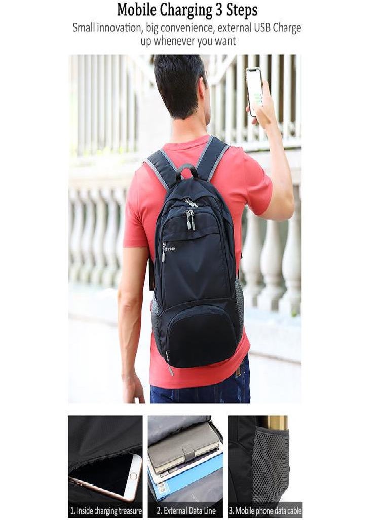 Eckek - Men Backpack POSO Light/Folding Storage/Waterproof Laptop Backpack 15.6 Inch School Bags for Boys Polyester Black/Blue/Gray PS-701 - Image 1