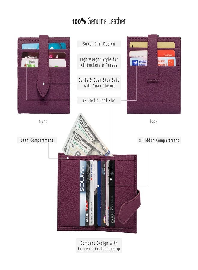 grande 3803 Genuine Leather Card Holder For Women and Men Slim Minimalist Card Case Small Snap Wallet (Purple) - Image 4