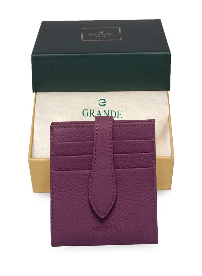 grande 3803 Genuine Leather Card Holder For Women and Men Slim Minimalist Card Case Small Snap Wallet (Purple) - Image 5