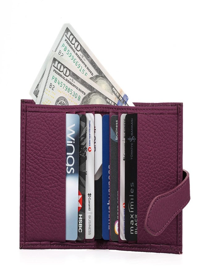 grande 3803 Genuine Leather Card Holder For Women and Men Slim Minimalist Card Case Small Snap Wallet (Purple) - Image 3