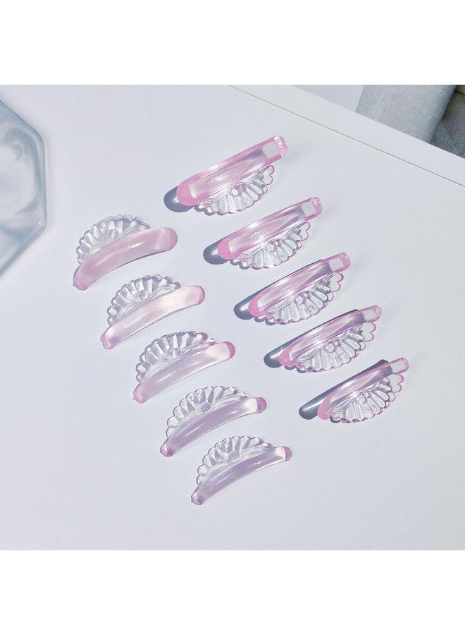 پيرمانيا قضبان رفع الرموش، وسادات رفع الرموش على شكل صدفة من السيليكون السائل، 10 قطع/5 أحجام، مكبس الرموش بدرجة صالون (وردي فاتح) - Image 4