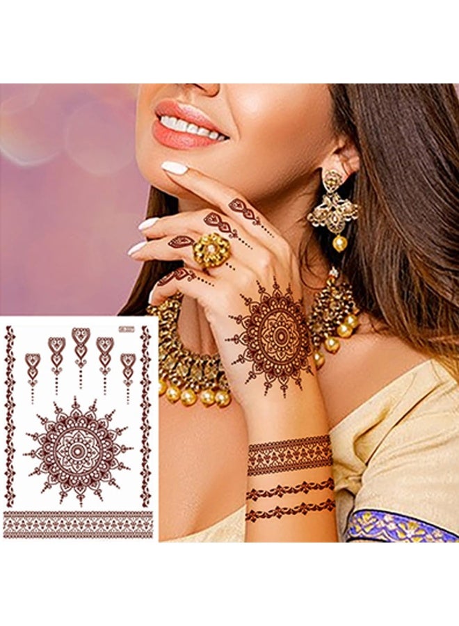 Arabest 14 Sheets Henna Tattoos Temporary Stickers 10Pcs Brown Tattoo Templates Women Body Art Stickers for Wedding Party (Brown) - Image 3