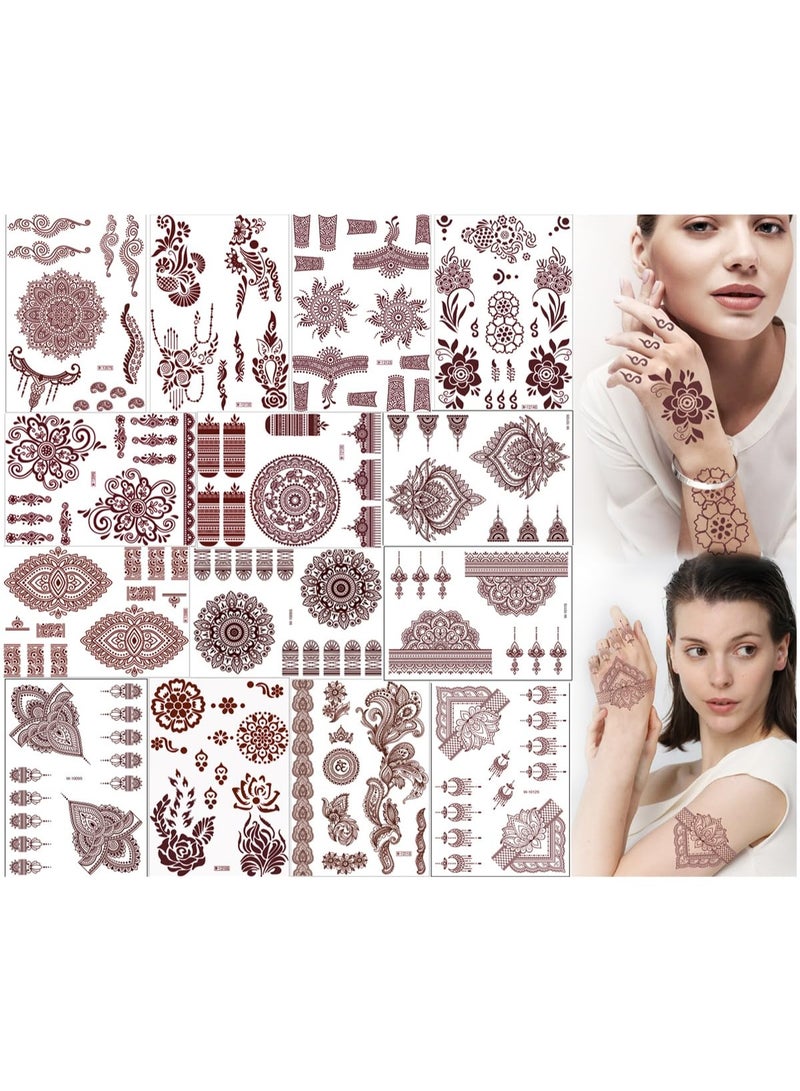 Arabest 14 Sheets Henna Tattoos Temporary Stickers 10Pcs Brown Tattoo Templates Women Body Art Stickers for Wedding Party (Brown) - Image 1