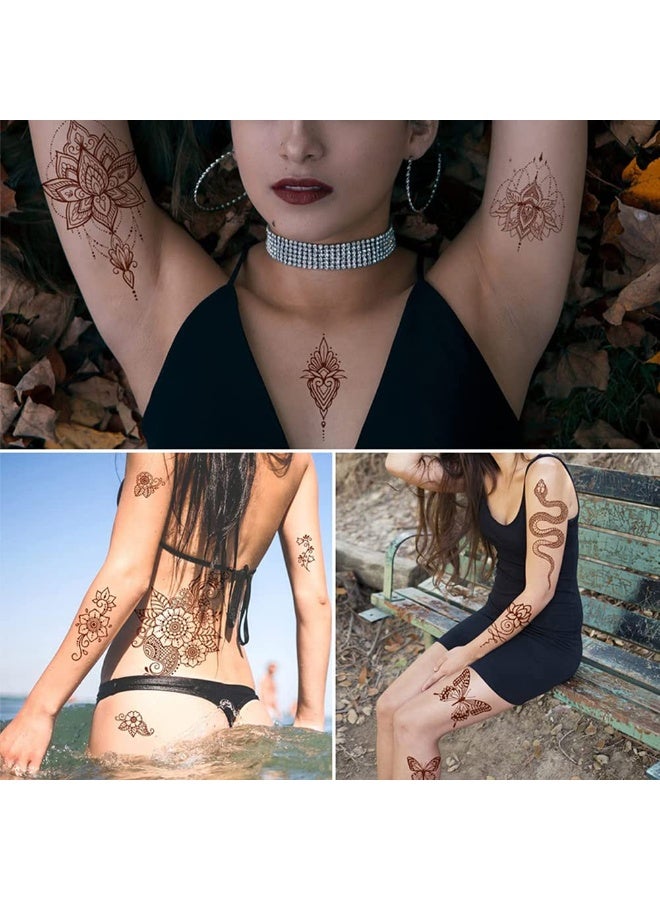 Arabest 14 Sheets Henna Tattoos Temporary Stickers 10Pcs Brown Tattoo Templates Women Body Art Stickers for Wedding Party (Brown) - Image 2