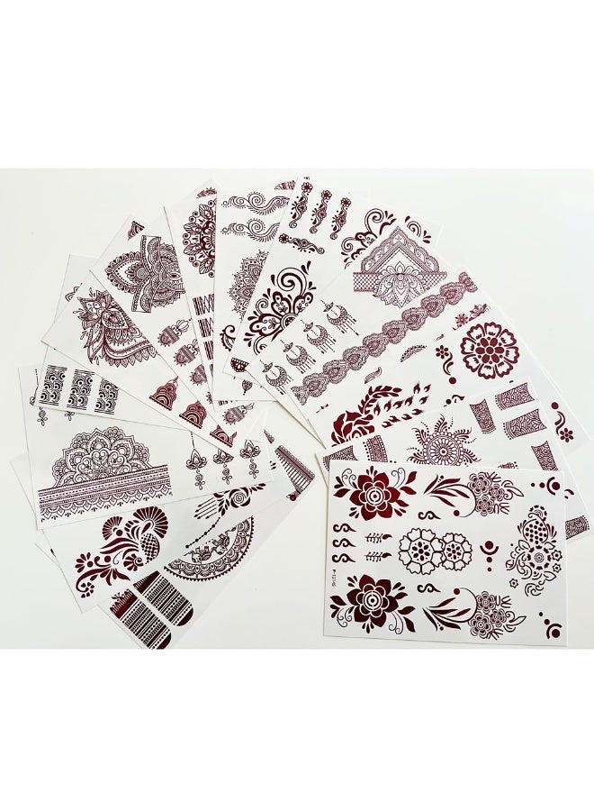 Arabest 14 Sheets Henna Tattoos Temporary Stickers 10Pcs Brown Tattoo Templates Women Body Art Stickers for Wedding Party (Brown) - Image 4