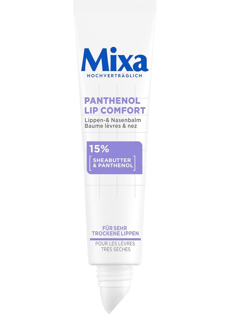 Mixa Panthenol Lip Comfort Lip & Nose Balm - SOS Care with 15% Shea Butter & Panthenol for Very Dry Lips & Nose - Reduces Irritation, Roughness & Prevents Dryness, 10 ml