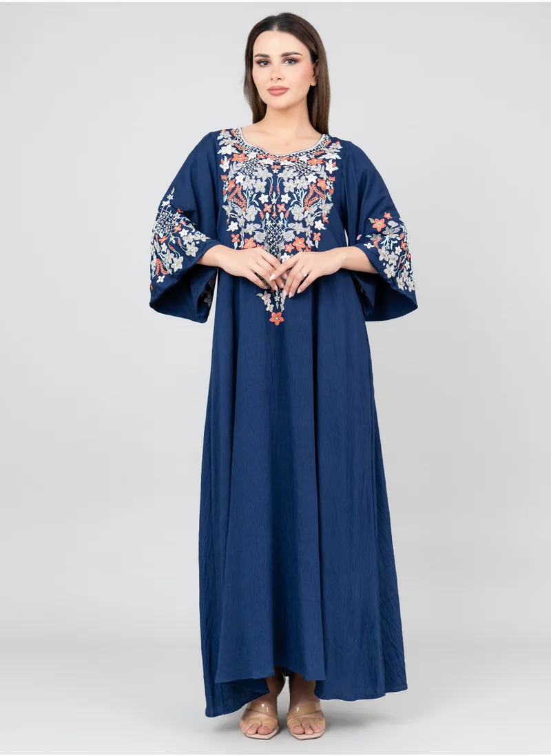 IKKXA Floral Majesty Embroidered Jalabiya IK3006 Blue