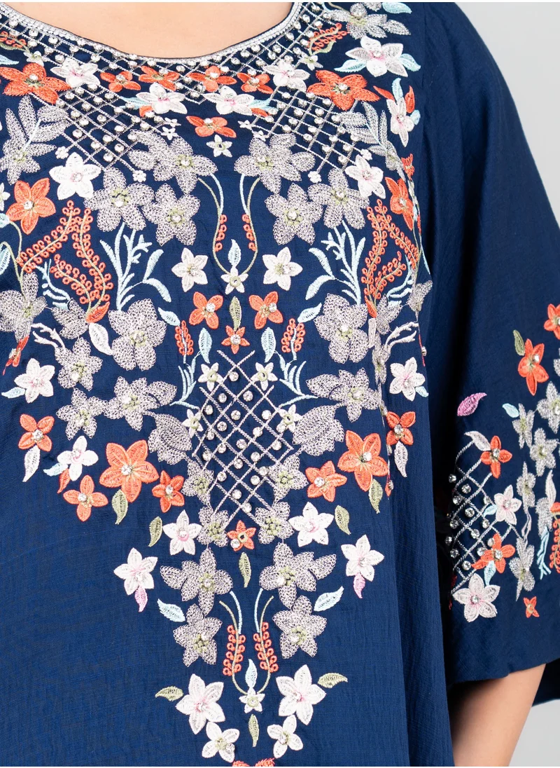 IKKXA Floral Majesty Embroidered Jalabiya IK3006 Blue