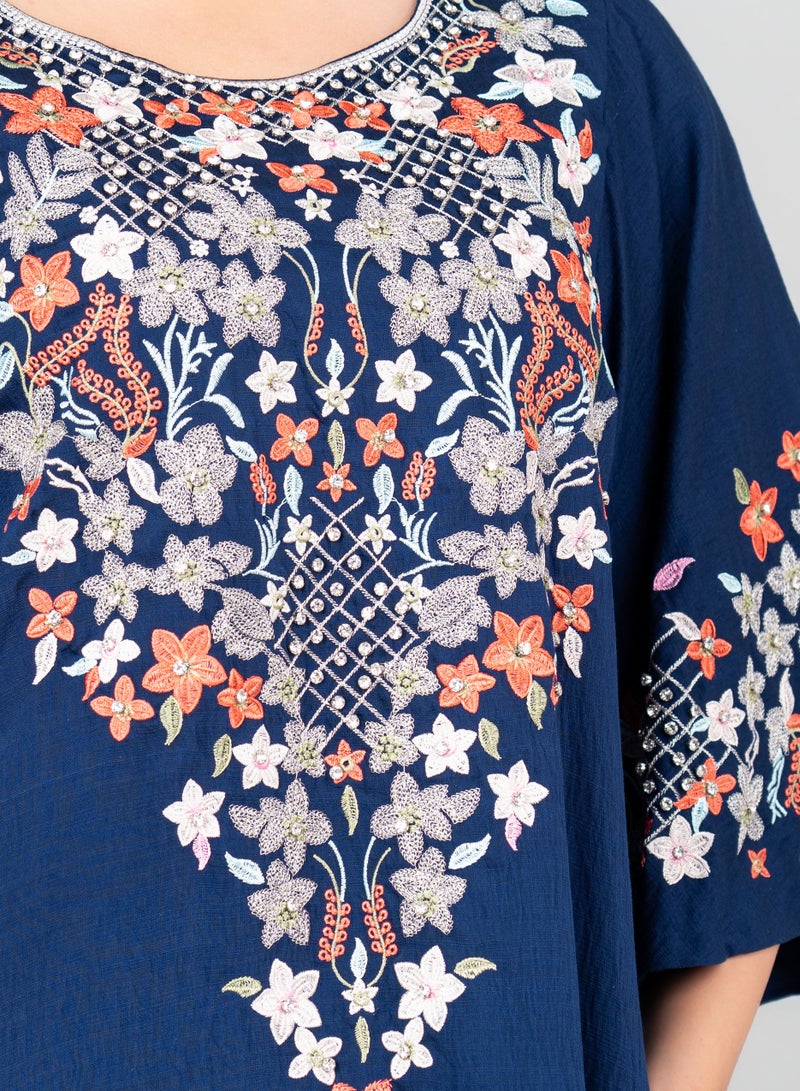 IKKXA Floral Majesty Embroidered Jalabiya IK3006 Blue - Image 2