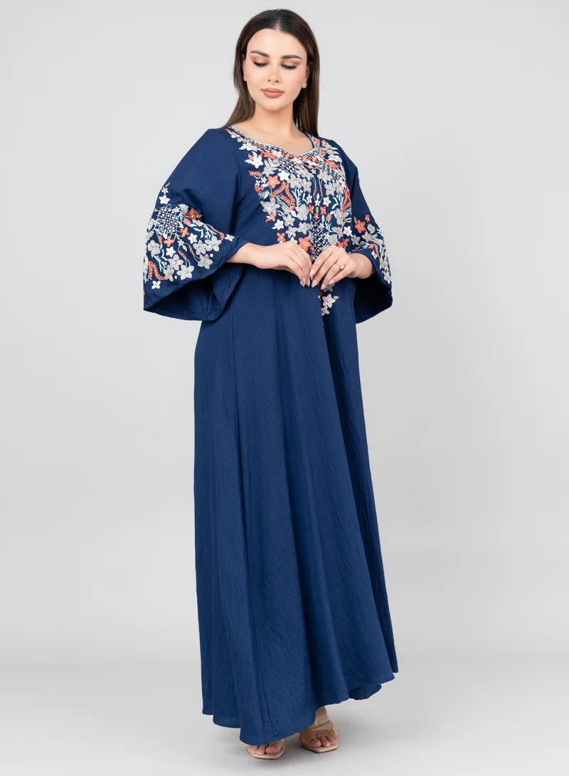 IKKXA Floral Majesty Embroidered Jalabiya IK3006 Blue
