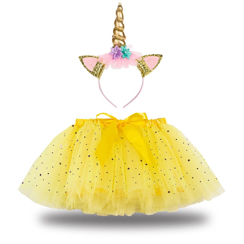 2024 Kids Tutu Skirt with Star Moon Veil and Headwear RS006 gold head buckle 
