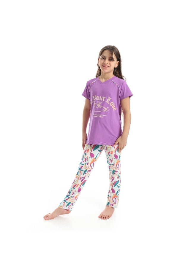 Caesar Girls' summer pajamas with chest prints - Image 2