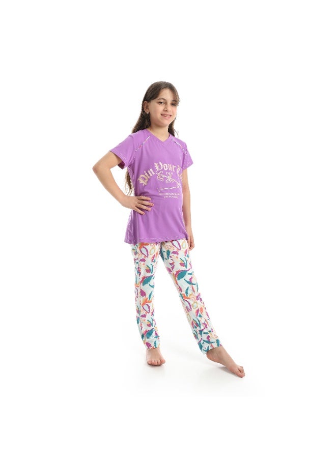 Caesar Girls' summer pajamas with chest prints - Image 3