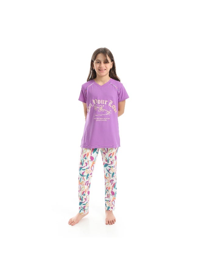 Caesar Girls' summer pajamas with chest prints - Image 1