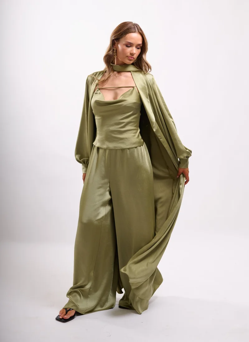 Faia Khaki Khaki Maxi Satin Jacket for Women | Best Price UAE