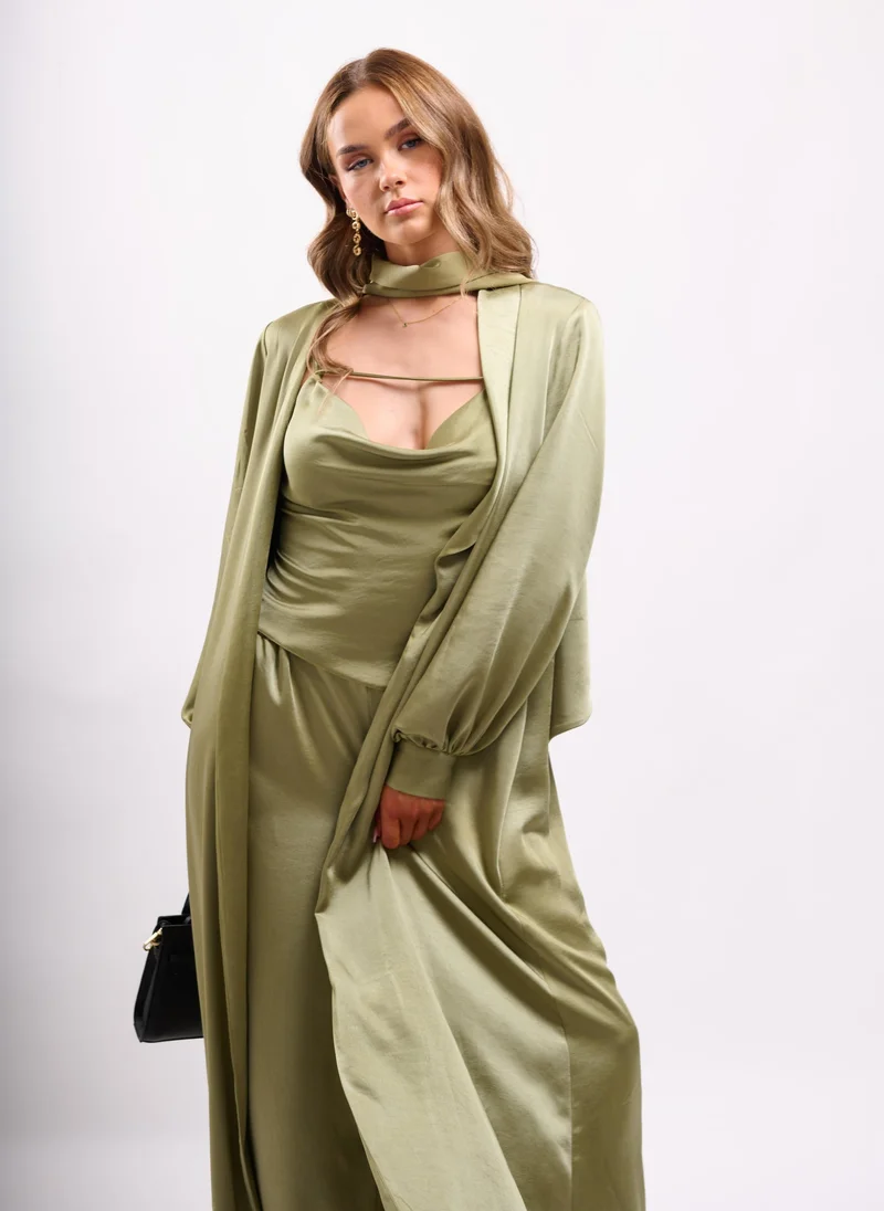 Faia MAXI LENTH DUSTER COAT IN SATIN IN SOFT KHAKI