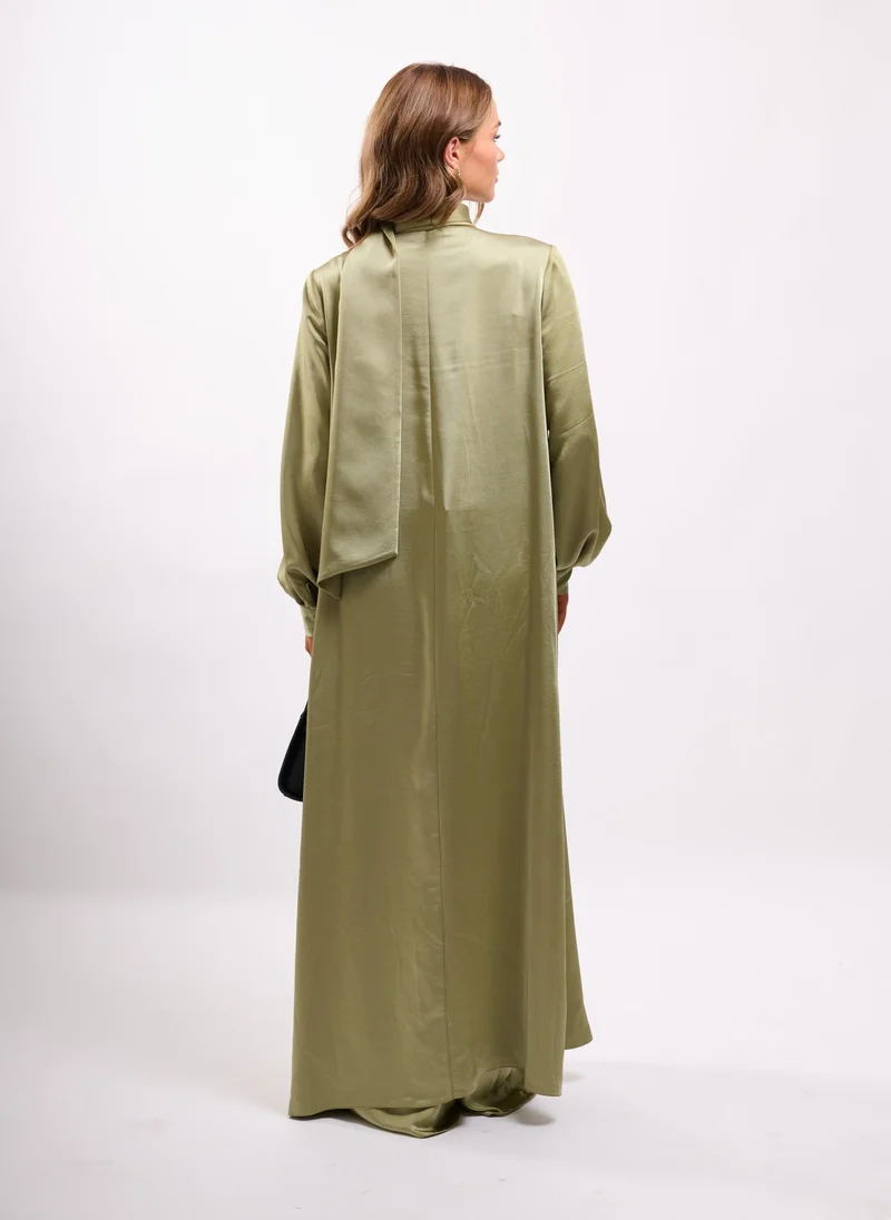 Faia Khaki Khaki Maxi Satin Jacket for Women | Best Price UAE