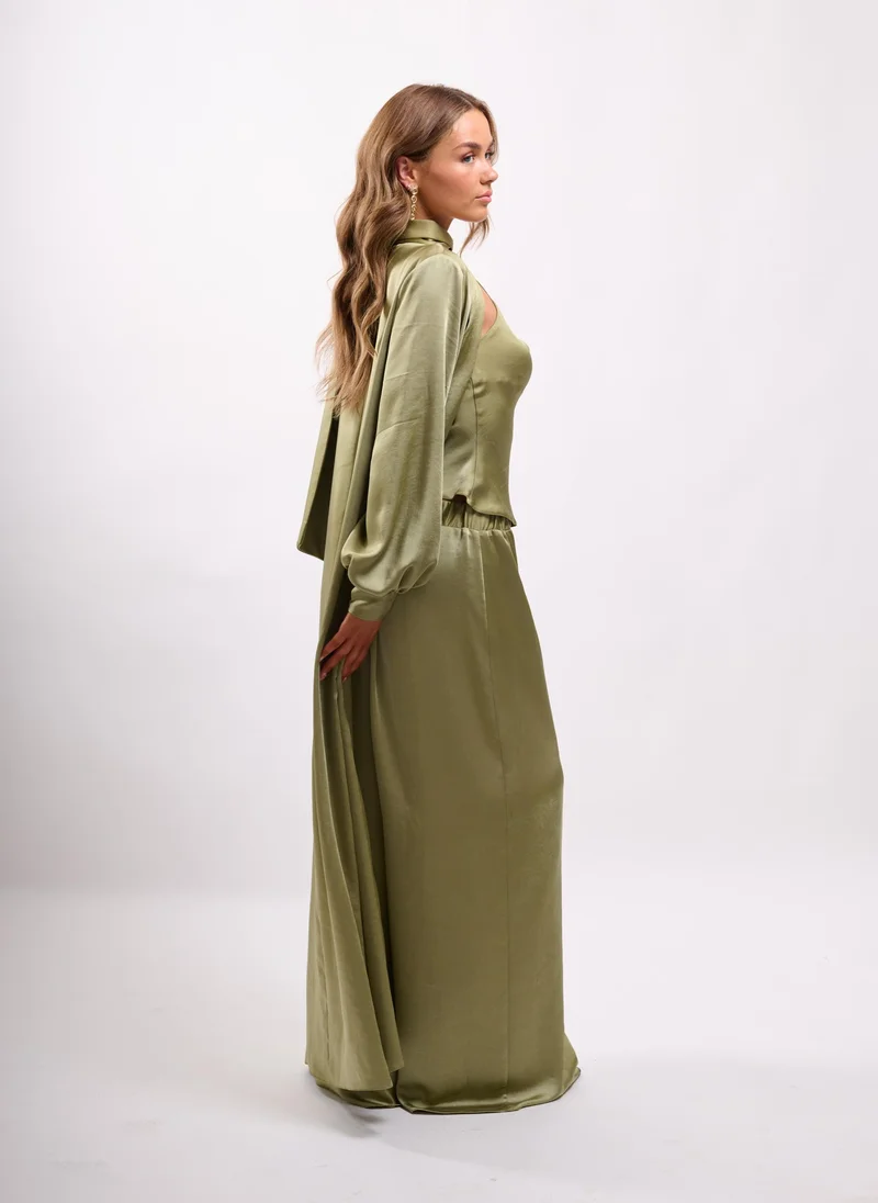 Faia Khaki Khaki Maxi Satin Jacket for Women | Best Price UAE