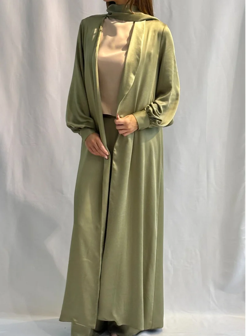 Faia Khaki Khaki Maxi Satin Jacket for Women | Best Price UAE