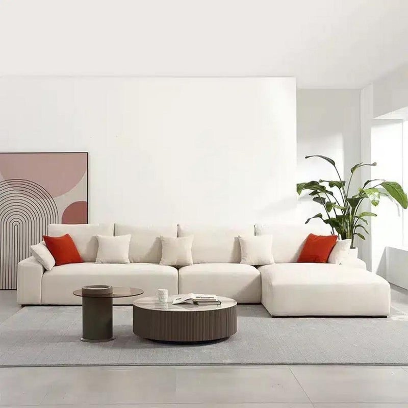 Betak Swedish wood and linen corner sofa - white - Image 1