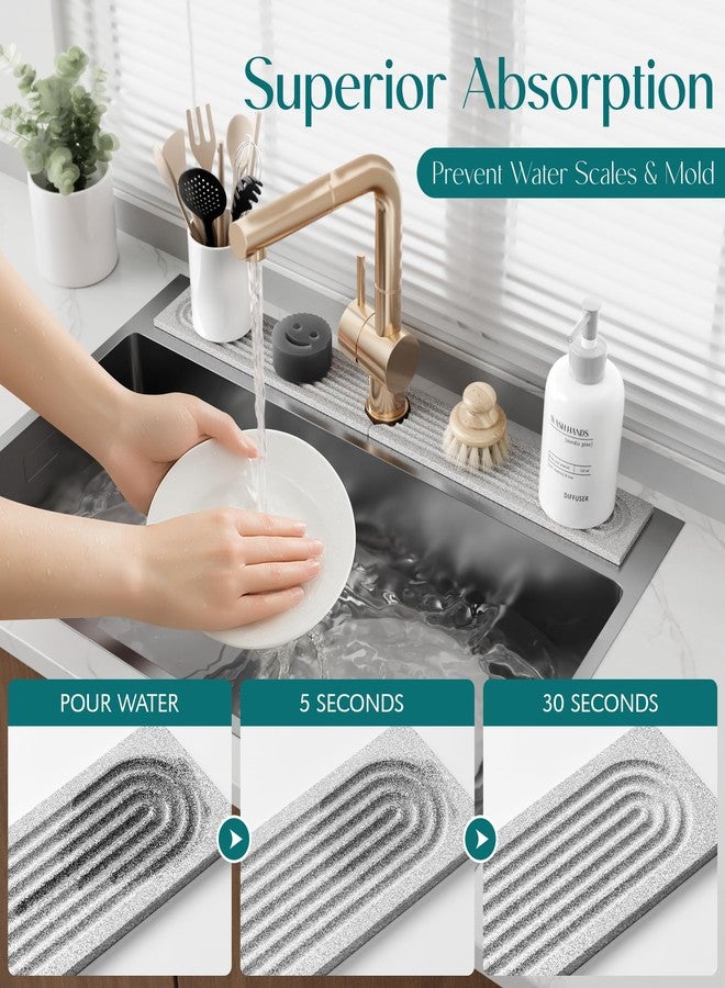 eormoe Stone Faucet Mat for Kitchen Sink, Diatomite Stone Drying Mat for Kitchen Counter, 2026 Upgraded Dishwasher-Safe & Ultra Absorbent, Chemical-Free Stone Dish Mat for Bottles Utensils (30" x 3.9") - Image 5