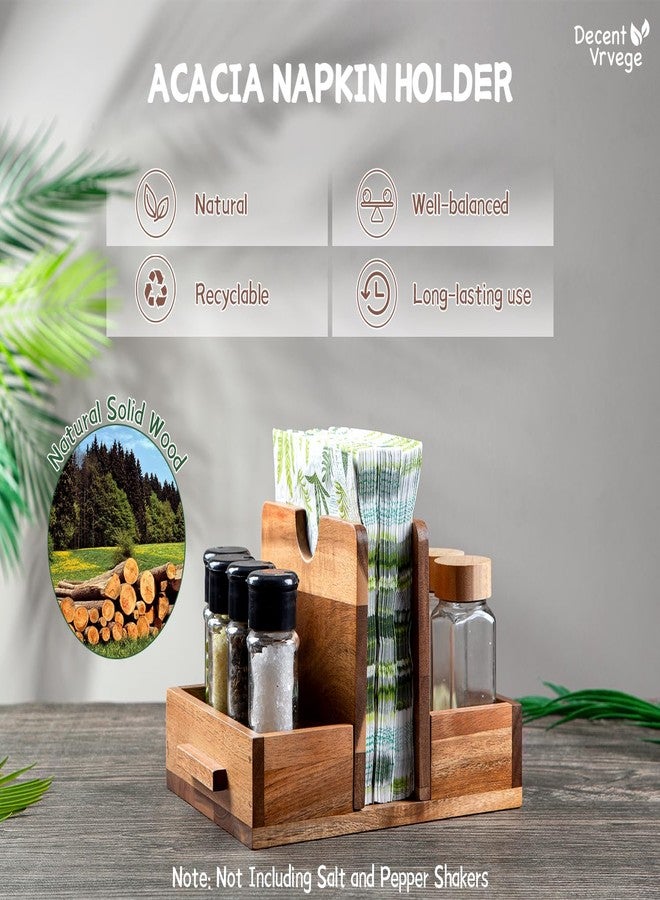 Decent Vrvege Napkin Holder, Napkin Holders with Built-in Salt Pepper Shakers Caddy, Acacia Wood Napkins Dispenser for Dining Table Countertop, Upright Paper Stand - Keep Your Kitchen Tidy & Organized - Image 2