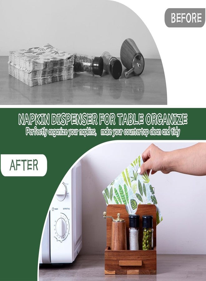 Decent Vrvege Napkin Holder, Napkin Holders with Built-in Salt Pepper Shakers Caddy, Acacia Wood Napkins Dispenser for Dining Table Countertop, Upright Paper Stand - Keep Your Kitchen Tidy & Organized - Image 4