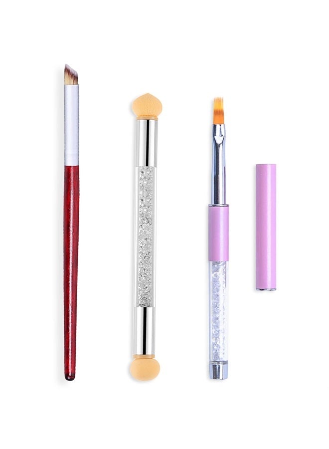 SILPECWEE 3Pcs Acrylic Nail Brush Set UV Gel Nail Ombre Brush Double-Head Sponge Pen Wooden Nail Art Gradient Painting Brush Manicure Tools - Image 1