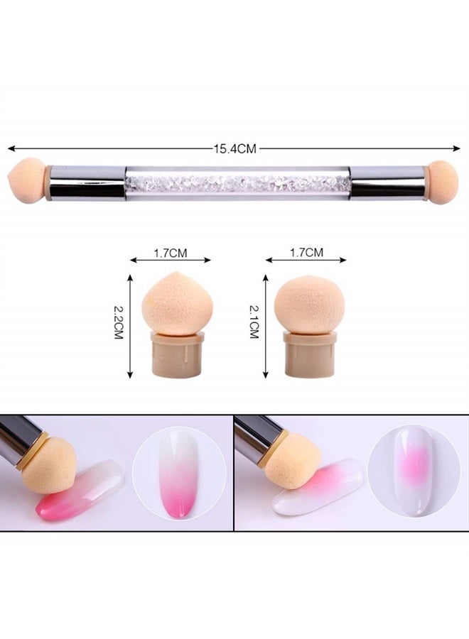 SILPECWEE 3Pcs Acrylic Nail Brush Set UV Gel Nail Ombre Brush Double-Head Sponge Pen Wooden Nail Art Gradient Painting Brush Manicure Tools - Image 5