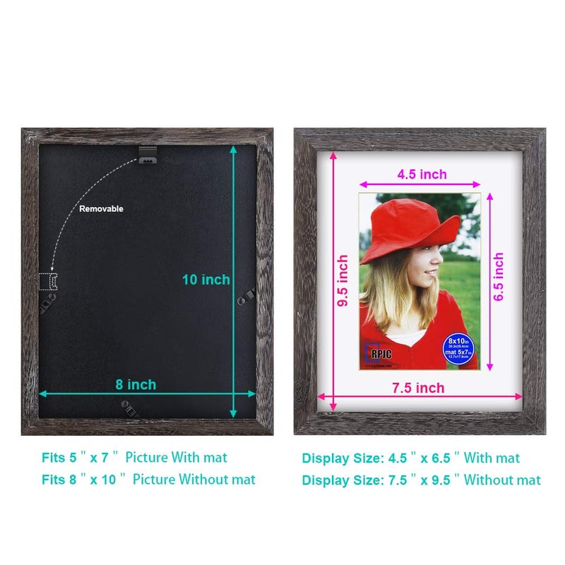 RPJC RPJC 8x10 inch Picture Frame Made of Solid Wood and High Definition Glass Display Pictures 5x7 with Mat or 8x10 Without Mat for Wall Mounting Photo Frame Driftwood Finish - Image 4