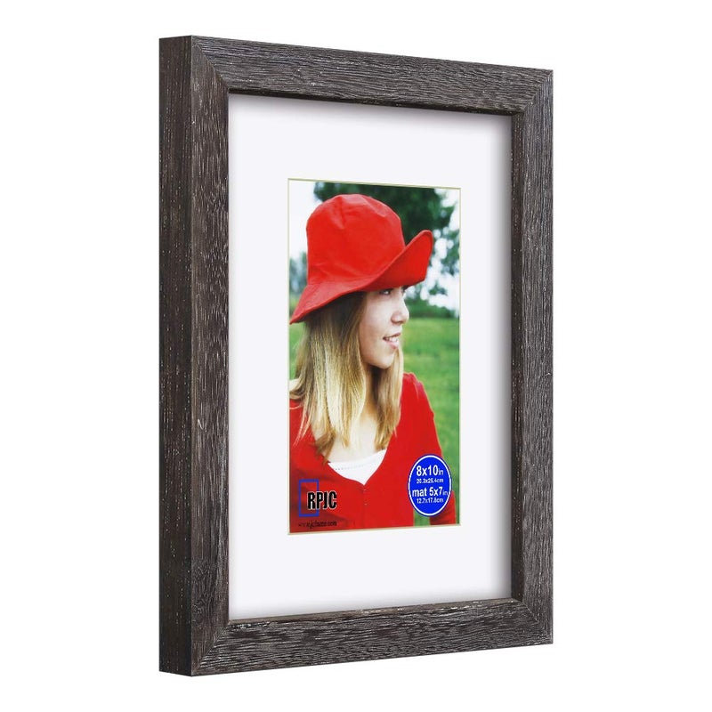 RPJC RPJC 8x10 inch Picture Frame Made of Solid Wood and High Definition Glass Display Pictures 5x7 with Mat or 8x10 Without Mat for Wall Mounting Photo Frame Driftwood Finish - Image 2