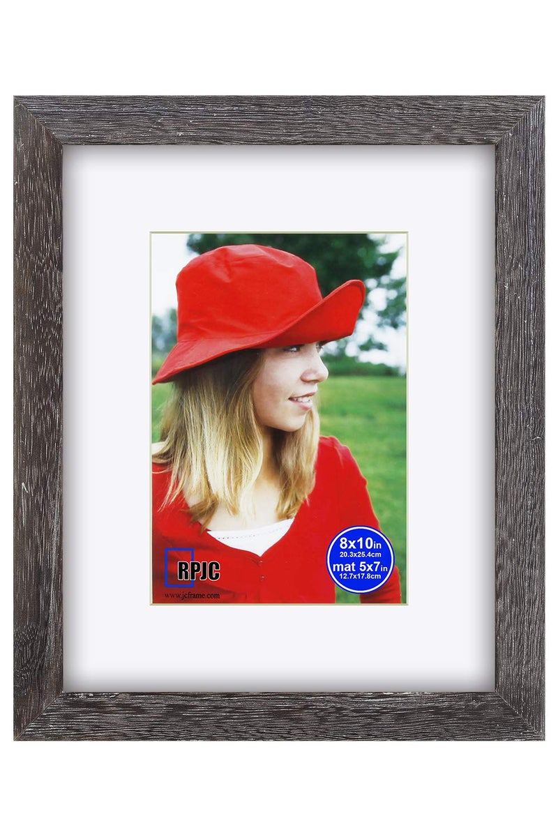 RPJC RPJC 8x10 inch Picture Frame Made of Solid Wood and High Definition Glass Display Pictures 5x7 with Mat or 8x10 Without Mat for Wall Mounting Photo Frame Driftwood Finish - Image 1