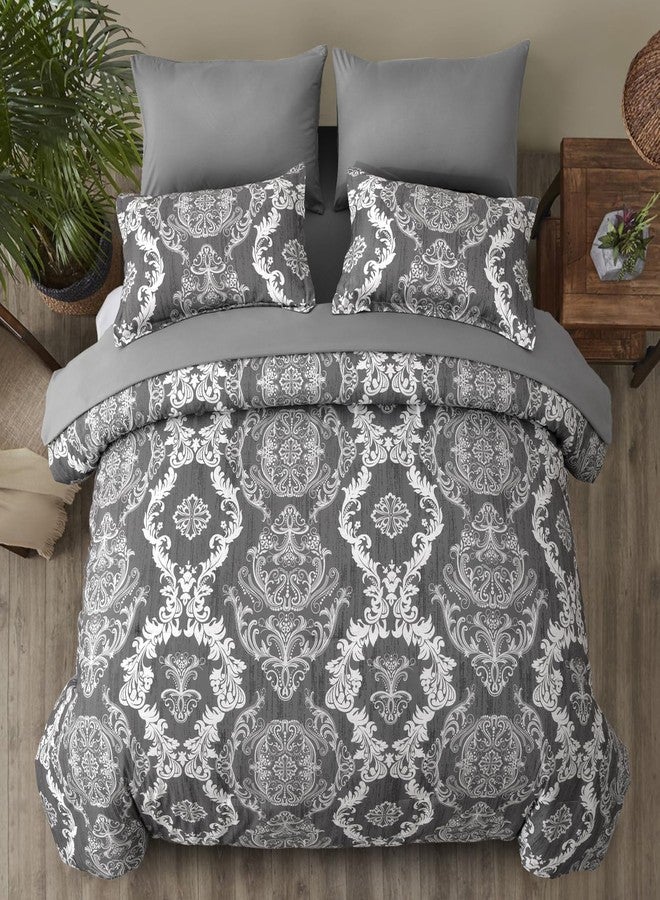 WONGS BEDDING Dark Grey Comforter Set King Size, Damask Texture 7 Pieces Bed in a Bag Microfiber Comforter Bedding Sets -1 Comforter, 1 Flat Sheet, 1 Fitted Sheet, 2 Pillow Shams, 2 Pillowcases - Image 2