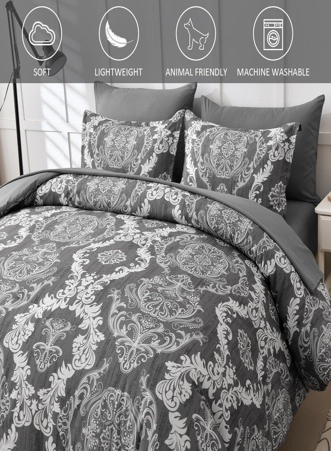 WONGS BEDDING Dark Grey Comforter Set King Size, Damask Texture 7 Pieces Bed in a Bag Microfiber Comforter Bedding Sets -1 Comforter, 1 Flat Sheet, 1 Fitted Sheet, 2 Pillow Shams, 2 Pillowcases - Image 4