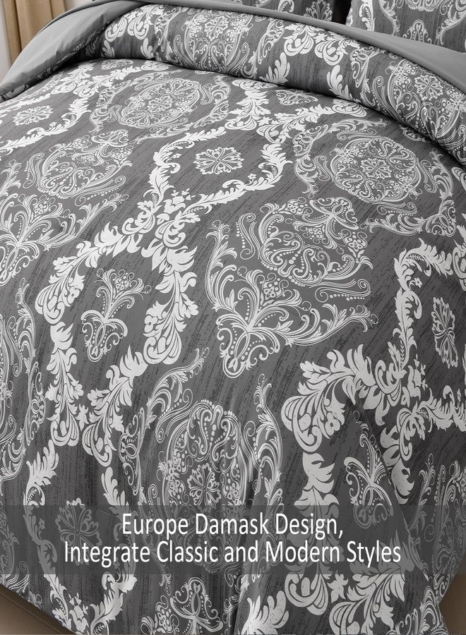 WONGS BEDDING Dark Grey Comforter Set King Size, Damask Texture 7 Pieces Bed in a Bag Microfiber Comforter Bedding Sets -1 Comforter, 1 Flat Sheet, 1 Fitted Sheet, 2 Pillow Shams, 2 Pillowcases - Image 5