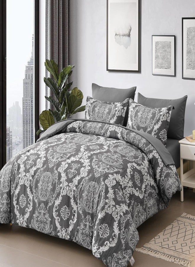 WONGS BEDDING Dark Grey Comforter Set King Size, Damask Texture 7 Pieces Bed in a Bag Microfiber Comforter Bedding Sets -1 Comforter, 1 Flat Sheet, 1 Fitted Sheet, 2 Pillow Shams, 2 Pillowcases - Image 3