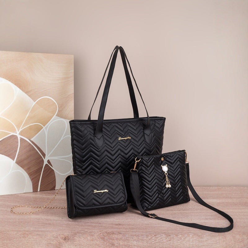 Wave Women'S Crossbody Bag Quilted Decorative Three-Piece Bag Pearl Pendant Cat Shoulder Bag Striped New Women'S Bag - Image 3