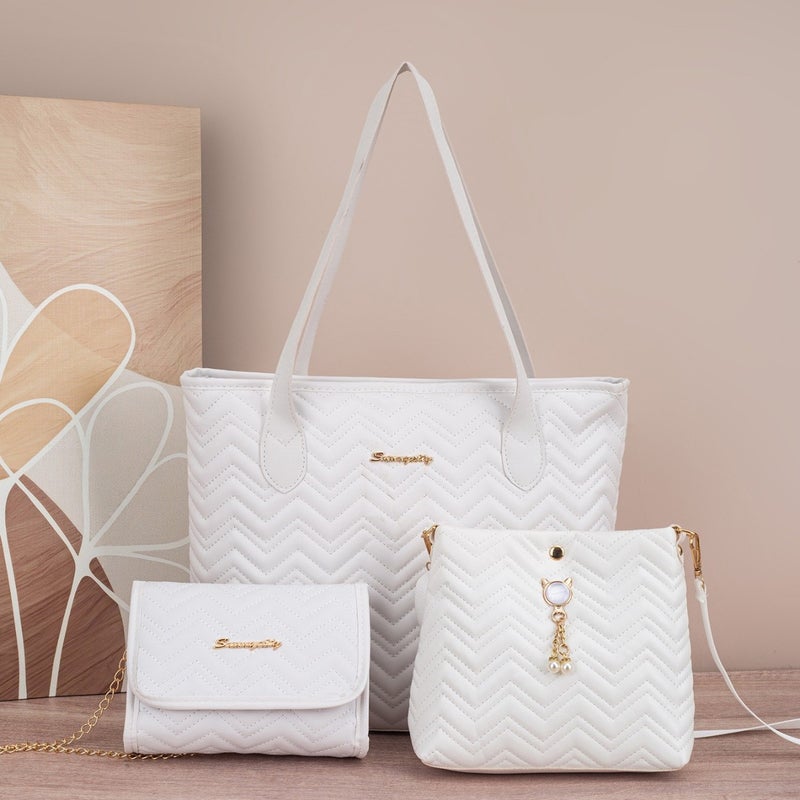 Wave Women'S Crossbody Bag Quilted Decorative Three-Piece Bag Pearl Pendant Cat Shoulder Bag Striped New Women'S Bag - Image 4