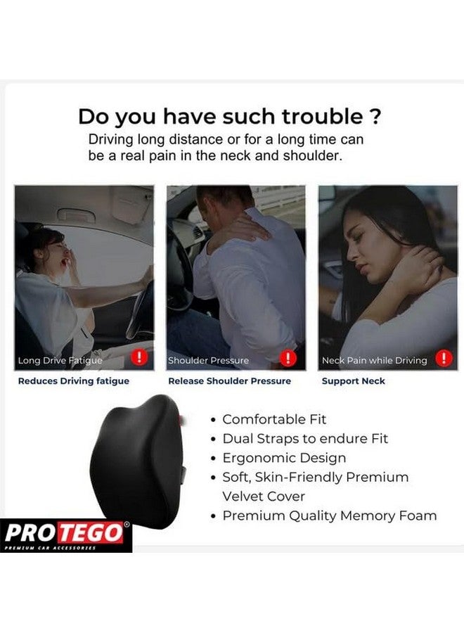 PROTEGO Universal Memory Foam Car Neck Rest Pillow with Washable Velvet Cover | Relieves Neck Pain | Ergonomic Support Orthopedic Cushion Ultra Soft| for All Hatchback SUV Sedan Cars |Black (Medium) - Image 4